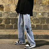 Men Jeans Printed Jeans Men's Loose Spring and Autumn Wide Leg Trousers